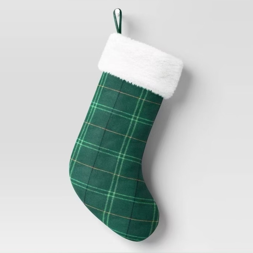Wondershop Green Plaid Shearling Cuff Christmas Stocking